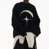 Aidase Men Casual Knitted Sweater New Autumn Winter Genderless Street Soft Four-Pointed Star Pattern Loose Couple Loose Top Unisex