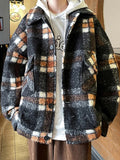 AIDASE  -  Casual Long Sleeve Mens Woolen Jacket Coat Plaid Printed Button-up Turn-down Collar Jackets Men Spring Vintage Cardigan Tops aidase-shop