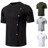 AIDASE  -  Men's Casual and Fashionable Short Sleeved T-shirt with Button Decoration on The Hem, Split Round Neck Short Sleeved T-shirt aidase-shop
