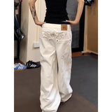 AIDASE  -  Plus Size American Embroidered Wide Leg Jeans Women Casual Straight Fit Loose Long Pants Vintage Versatile Slimming aidase-shop