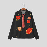 AIDASE  -  Men Shirt Printing Lapel Long Sleeve Button Loose Men Clothing With Plaid Tie Streetwear Korean Style Fashion Tops aidase-shop