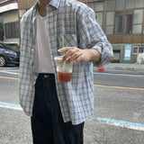 Aidase Oversized Korean Style Loose Long Sleeve Shirt/Men's Thin Coat, INS Style Plaid Shirt,Unisex,Outdoor Camping Casual Top