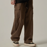 AIDASE  -  Big Side Pocket Men's Pants Spring Vintage Wide Leg Straight Button Multiple Pockets Work Cargo Pants Male Drawstring Trousers
