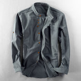 Aidase Vintage High Quality Linen Shirt For Men Long Sleeve Stand Neck Slim Fit Top Chinese Style Retro Blouse Streetwear Plus Size 7XL aidase-shop