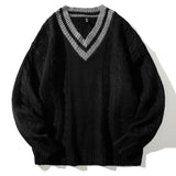 Aidase V-neck Section Men's Knitted Sweater Ribbed Hem Fashion Splicing Pullover Korean Loose Autumn Knit Sweater aidase-shop