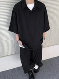 AIDASE  -  Casual Men Two-piece Lapel Short Sleeve Solid Color Male T-shirt Fashion Loose Shorts Fashionable Versatile Sets 21E5888 aidase-shop