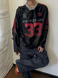 AIDASE  -  Retro Sports Jersey satin T shirt Men's clothing Hip Hop Printing V-neck Oversized Long Sleeved T shirt Casual Streetwear Autumn aidase-shop