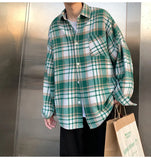 Green Woolen Plaid Shirt Coat Men's Loose Korean Thickened Long Sleeve Male Casual Blouses Unisex Fashion Clothing aidase-shop