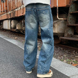 AIDASE  -  Men Brand Fashion Loose Casual Vintage Wide Leg Baggy Broken Hole Ribbed Jeans Cityboy Denim Baggy Jeans Pants Trousers aidase-shop