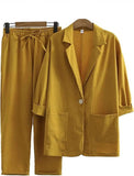 AIDASE  -  Women's Autumn Cotton Linen Suit Set Loose Casual Commuting Outfit Pocket Pants & Jacket Set Breathable Office Daily aidase-shop