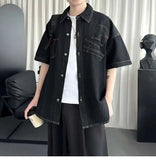 AIDASE  -  Men's Denim Short Sleeve Shirt Inverted Pocket Decoration Short Sleeve Single-breasted Male Shirts Fashion Menswear 21E6523 aidase-shop