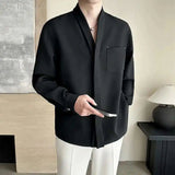 AIDASE  -  Spring New Style Collarless Thick Long Sleeved Shirt Solid Color Single Breast Korea Fashion Male Tops aidase-shop