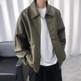 AIDASE  -  Leather Jacket For Men Solid Casual Turn Down Collar Pu Leather Motorcycles Jackets Autumn Male Loose Vintage Moto Biker Coats aidase-shop
