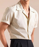 AIDASE  -  Cuban Collar Shirt Men's Short Sleeved High-end Summer Striped Thin Shirt Camisa Social Masculina Stylish Shirts For Men aidase-shop