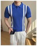 AIDASE  -  Summer Slim Fit Striped Contrast Knit Ice Polo Shirt Men's Stretchable Short Sleeve T-Shirt M-4XL aidase-shop