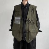 AIDASE  -  Spring Autumn New Men Tide Original Design Y2K Streetwear Fashion Hip Hop Pocket Sleeveless Waistcoat Jacket Set Ins aidase-shop