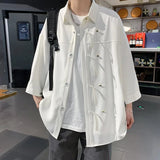 AIDASE  -  Solid Color Men's Long Sleeved Shirt Unique Single Breasted Design Lapel Top Japanese Retro Male Casual Fashion Clothing aidase-shop