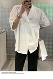 AIDASE  -  Men's Textured Cuban Collar Shirt Casual Oversized Short Sleeve Button Down Loose Fit Summer Top aidase-shop