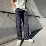 Aidase Mens Casual Pleated Straight Pants Genderless 2024 Summer New Arrival Fashion Personalized Solid Color Versatile Pants Unisex aidase-shop