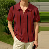 AIDASE  -  Men Striped Shirt Lapel Short Sleeve Summer Streetwear Men Clothing Loose 2025 Fashion Casual Male Shirts Tops S-5XL aidase-shop