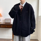 AIDASE  -  Fall Winter V-Neck Knitted Sweater Cardigan Men's Solid Color Casual Style Lazy Fashion Outerwear Comfortable Soft Material aidase-shop