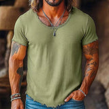 AIDASE  -  Classic Ripped O Neck Short Sleeve T Shirt Men Summer Casual Solid Color Loose T-shirts Mens Daily Leisure Pullover Tops aidase-shop