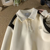 Aidase Simple Label Polo Neck Sweatshirt Youthful Energetic Sweatshirt Color Blocking Long Sleeve Top Loose Casual Pullover Sweatshirts aidase-shop