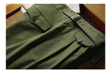 AIDASE  -  Vintage Green Gurkha Pants For Men Adjustable Waist Buckle Cotton Naples Trousers Fashion Casual Loose Ankle-Length Cargo Pants aidase-shop