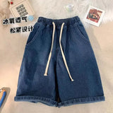 AIDASE  -  Men's Casual Elastic Waist Drawstring Denim Shorts Loose Fit Rolled Hem Summer Jeans Shorts aidase-shop