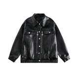 AIDASE  -  Autumn American Vintage PU Leather Coats Men's Loose Short Motorcycle Faux Leather Jacket Couple Metal Zipper Cargo Outwear aidase-shop
