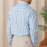 Aidase High Quality Cotton Blend One Piece Collar Striped Long Sleeved Shirt Business Leisure Comfortable Breathable Shirt Top For Men aidase-shop