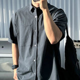 AIDASE  -  Male Shirts Lapel Pocket Design Solid Color Korean Style Summer Short Sleeved Single Breasted Loose Men Tops Simple aidase-shop