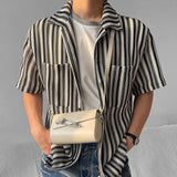AIDASE  -  American Vintage Stripe Knitted Shirt For Men Summer Short Sleeved Cardigan Knitwear Fashion Knitwear Knit Tops Streetwear aidase-shop