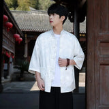 AIDASE  -  Chinese Style Thin Light Luxury Retro Men National Trend Large Size Loose Ice Silk Shirt Men's Jacquard Fashion Trend Tang Suit aidase-shop