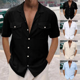 AIDASE  -  Men'S Casual Cardigan Short Sleeve Double Pocket Shirt Fashion Wrinkle-Free Casual Men'S Shirt aidase-shop