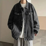 Aidase Versatile Fashion Atutumn Winter Men's Solid Casual Loose Pockets Denim Jacket Retro Coat Cool Boys Patchwork Pockets aidase-shop