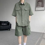 AIDASE  -  Men's Sports Sets Short Sleeve Lapel Single-breasted Quick-dry Design Shirt Multiple Pockets Cargo Shorts Male Suit aidase-shop