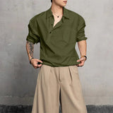 AIDASE  -  Men Shirt Lapel Long Sleeve Button Loose Casual Men Clothing Streetwear Korean Style Fashion Tops Male Shirts S-5XL aidase-shop