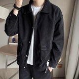 Aidase Male Fashion Coat Spring Autumn Men Corduroy Jacket Slim Fit Vintage Jacket Male Casual Zipper Coats Fashion Solid Color Outwear