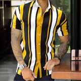 AIDASE  -  New Men's Summer Stripes Printed Four-Sided Stretch Single-Breasted Short Sleeve Shirt aidase-shop