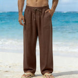 AIDASE  -  Men's Linen Textured Beach Pants Loose Fit Drawstring Casual Trousers with Side Pockets aidase-shop