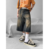 AIDASE  -  American High Street Retro adient Jeans orts Waed Loose Straight Cut Seven Eight Parts Hong Kong Sle Casual Wear aidase-shop