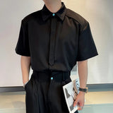 AIDASE  -  Niche Design Men's Shirts Turn-down Collar Solid Color Chic Button Short Sleeve Casual Single Breasted Male Tees New 9W3050 aidase-shop