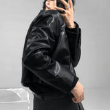 Aidase Mens Autumn And Winter Elegant British Casual Street Leather Clothing Unisex Short Leather Jacket Jacket Men'S Long-Sleeved Suit aidase-shop