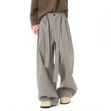 AIDASE  -  American Style Men Casual Pants Plaid Print Decoration Lace-up Design Loose Straight Wide-Leg Fashion Male Trousers 21E7675 aidase-shop