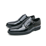 AIDASE  -  Dress Shoes Double Button Low Heel White Loafers Handmade Paty Leather Wedding Shoes Men Leather Formal Business Pointed Shoes aidase-shop