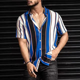 AIDASE  -  Daily Leisure Mens Button Shirts Vintage Short Sleeve Turn-down Collar Shirt Tops Men Spring Summer Casual Striped Print Shirts aidase-shop