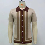 Aidase Summer Striped Sweater Men Newest Knit Poloshirt Business Casual Cardigan Tees Streetwear Tshirt Top Ice Silk Fabric Polo Blouse
