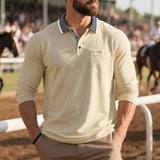 AIDASE  -  Men's Button-up Turn-down Collar Polo Shirt Autumn Fashion Mens Pullover Casual Long Sleeve Contrast Color Patchwork Polo Shirts aidase-shop