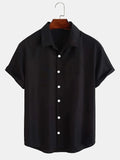 Aidase New 2024 Summer Fashion Men Solid Color Short Sleeve Classic Shirt Casual Button-Down 100% Polyester Plain Basic Shirts for Men aidase-shop
